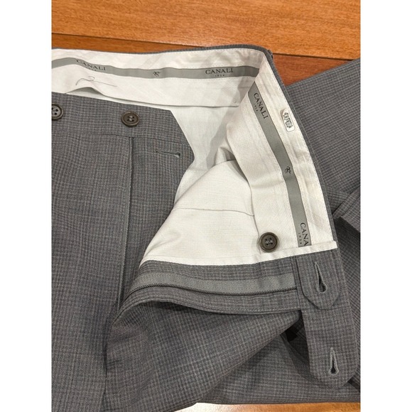NWOT Canali Mens Gray Wool Micro Check Flat Front Pants Made in Italy Size 33 - Picture 6 of 10